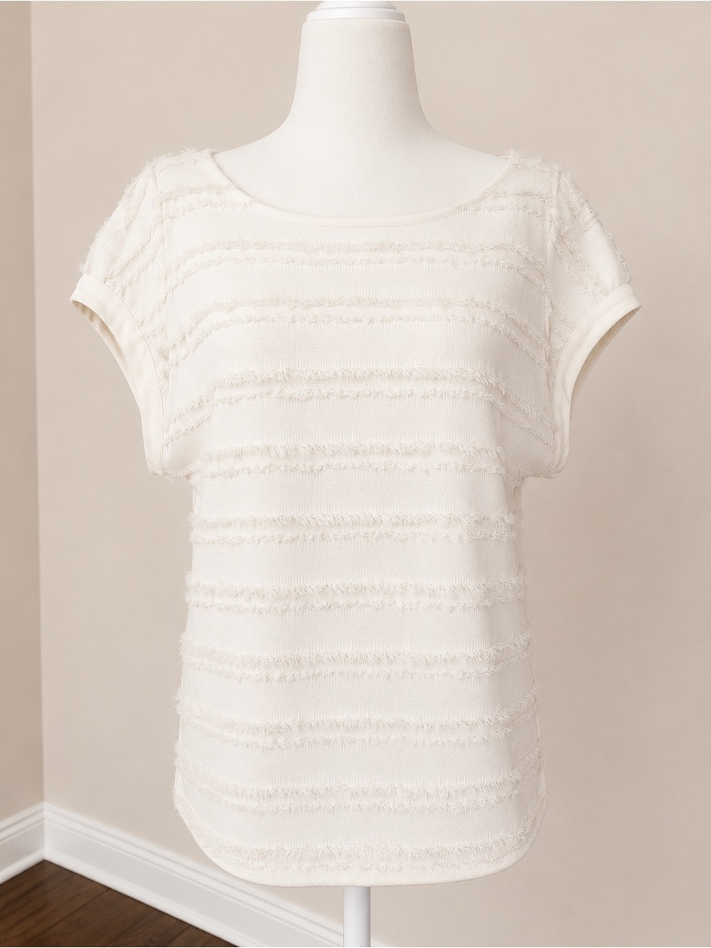 Maeve White Textured Fringe-Stripe Crop Top